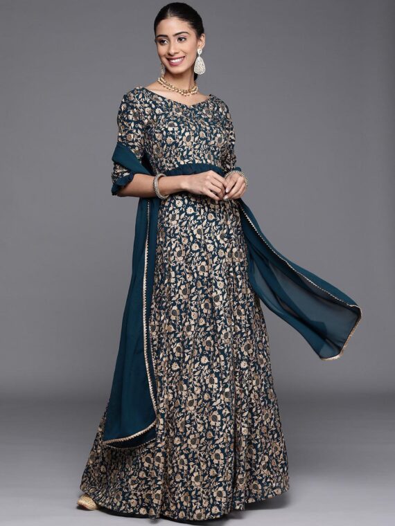 Blue Embroidered Georgette Lehenga Set - 20133O