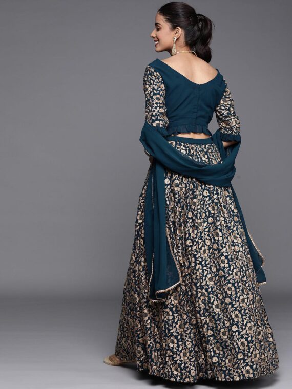 Blue Embroidered Georgette Lehenga Set - 20133O