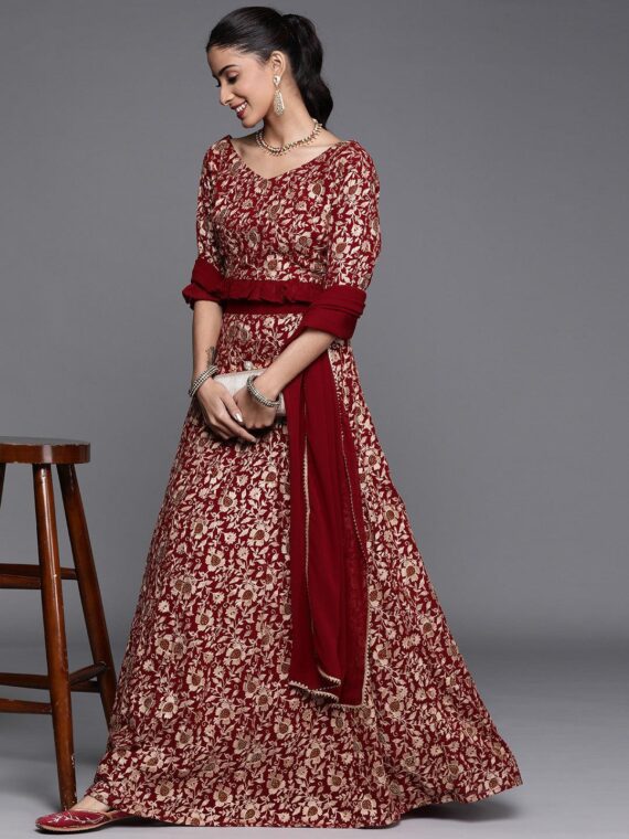 Maroon Embroidered Georgette Lehenga Set - 20134O