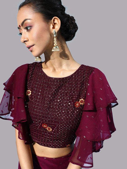 Purple Georgette Ready To Wear Saree - 20324O