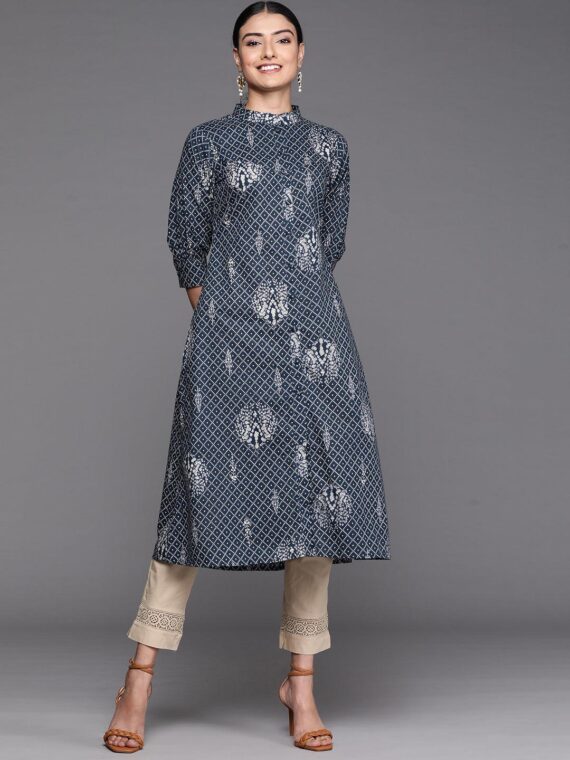 Blue Printed Cotton Kurta - 23123O