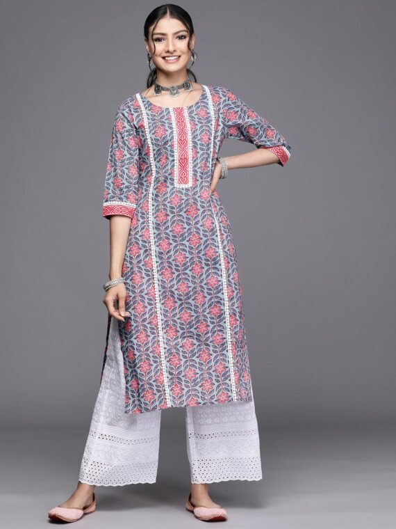 Blue Printed Cotton Kurta - 23357O