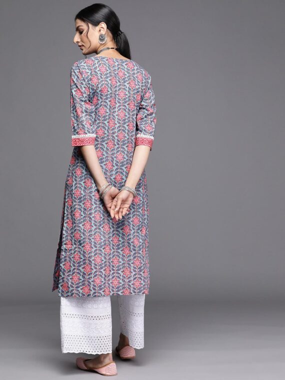 Blue Printed Cotton Kurta - 23357O