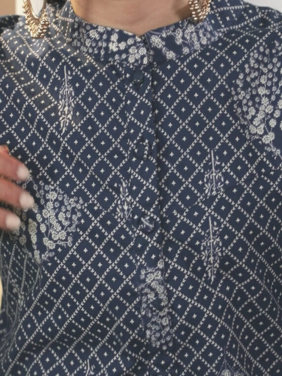 Blue Printed Cotton Kurta - 23123O