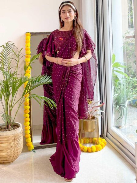 Purple Georgette Ready To Wear Saree - 20324O