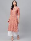Peach Printed Cotton Kurta - 9107F