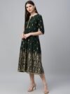 Green Printed Polyester Dress - 9219
