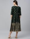 Green Printed Polyester Dress - 9219