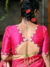 Hot pink raw silk close neck blouse