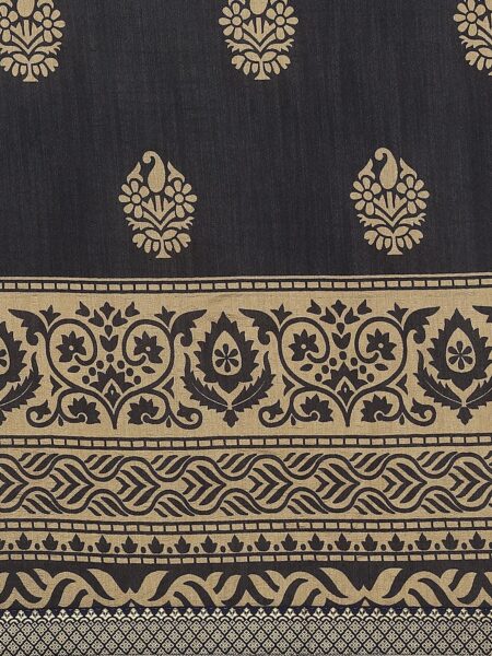 Navy Blue Printed Polyester Saree img1