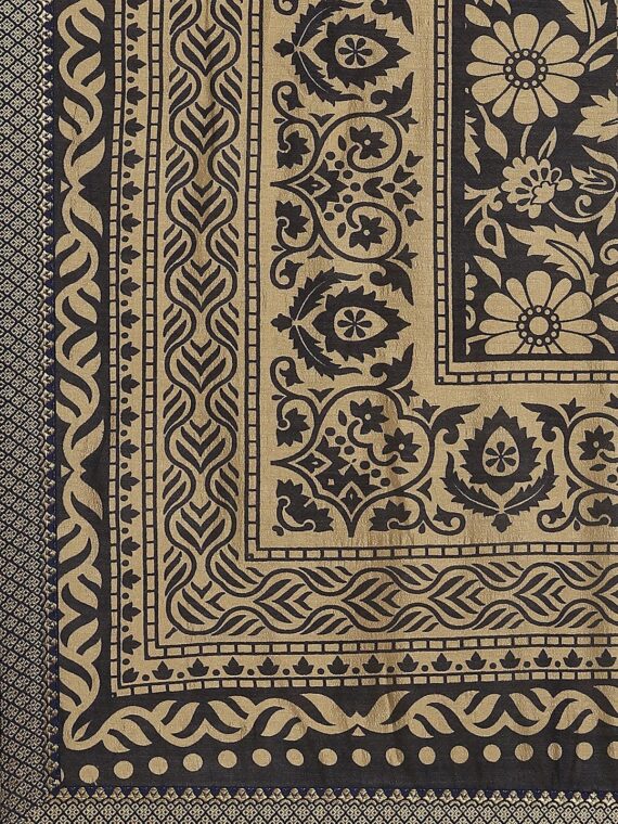 Navy Blue Printed Polyester Saree